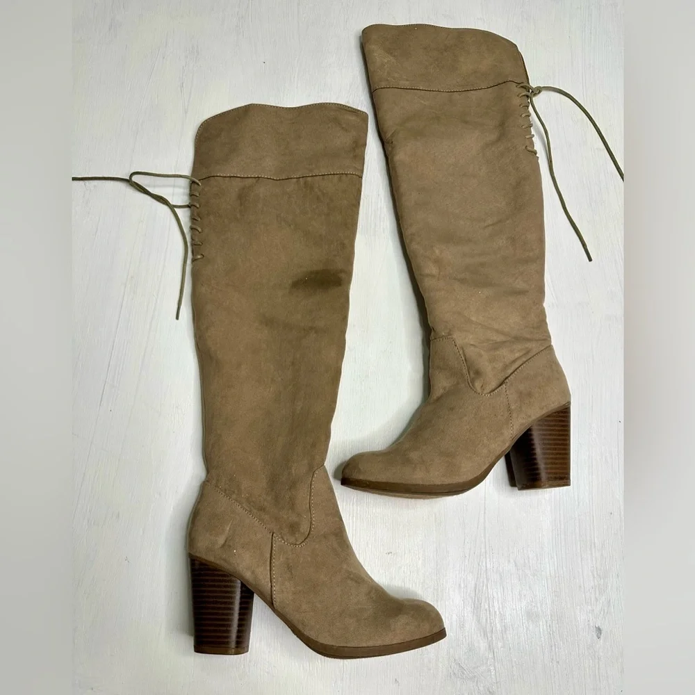 Madden Girl Over-the-Knee Boots • Taupe Faux Suede • G-Deedee • 5.5